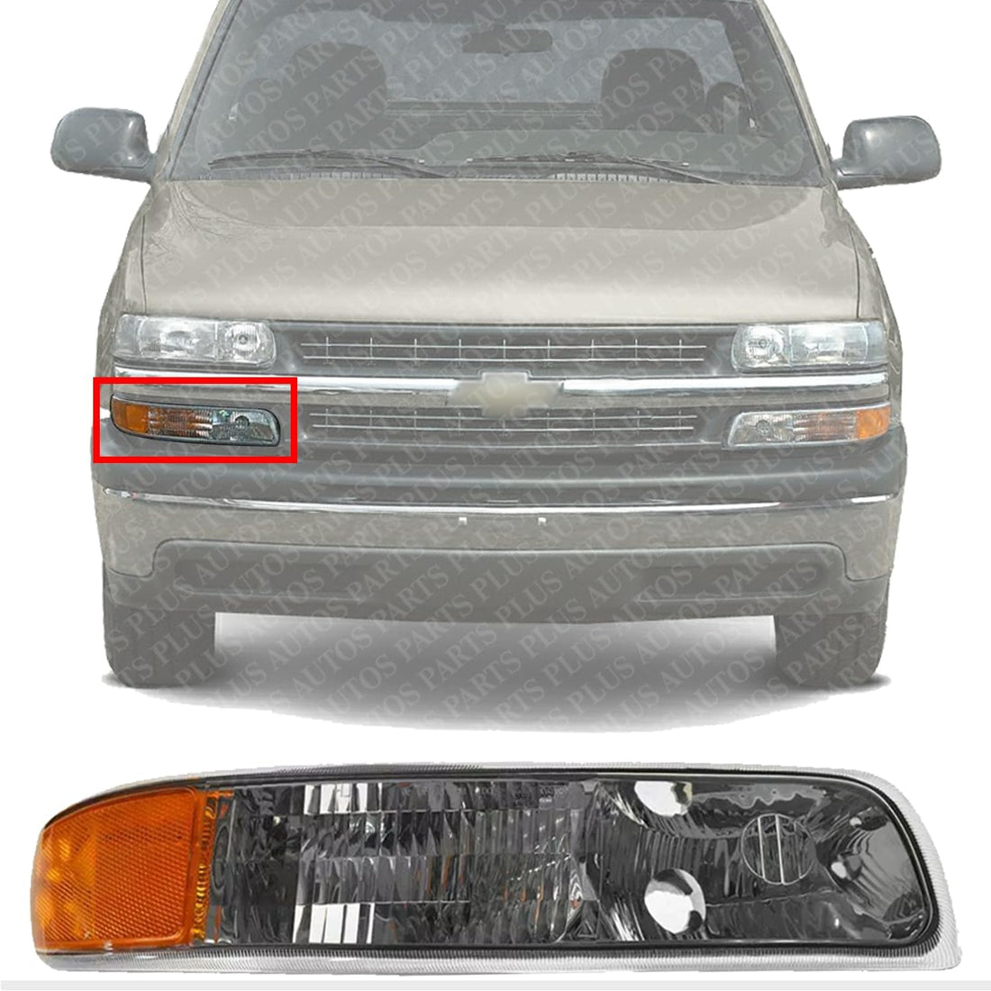 Front Park Light Lens And Housing Right Passenger Side Direct Replacement Compatible With 1999-2002 Chevrolet Silverado / 2000-2006 Tahoe GM2521173 15199559