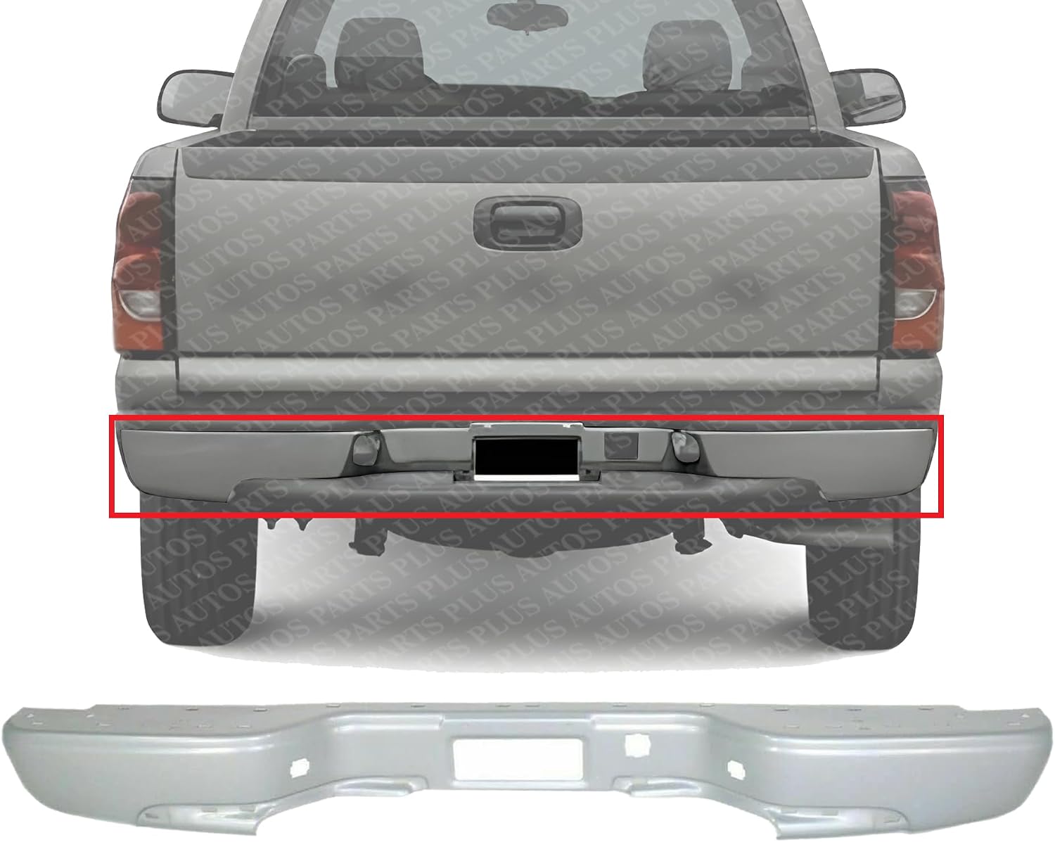 Rear Step Bumper Face Bar Only With Pad Provision Silver Steel Direct Replacement Compatible With 1999-2006 Chevrolet Silverado/GMC Sierra 1500 2500HD 3500 12473000-PFM