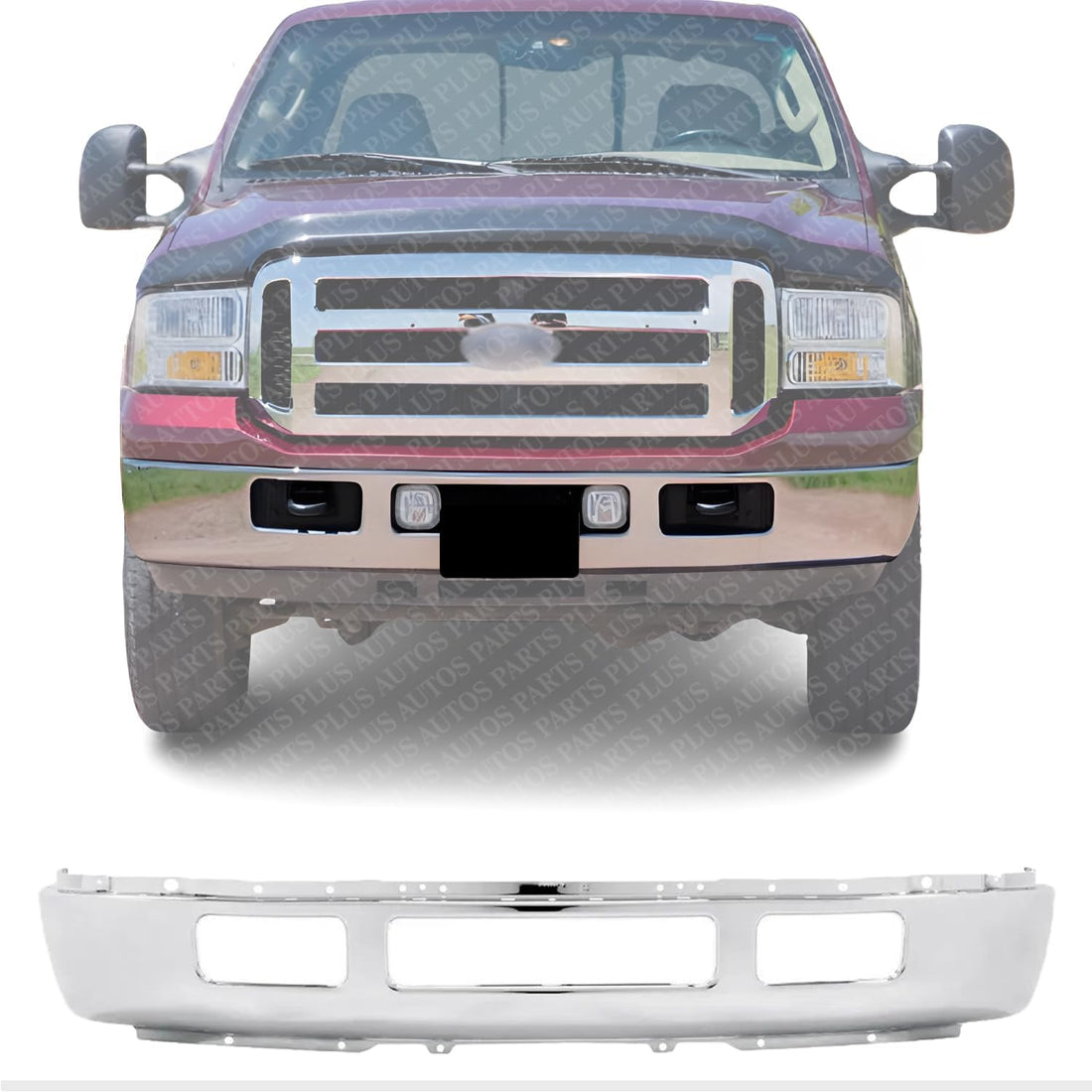 Front Bumper Chrome Steel Direct Replacement Compatible With 2005-2007 Ford F-Series Super Duty FO1002392 5C3Z17757BA