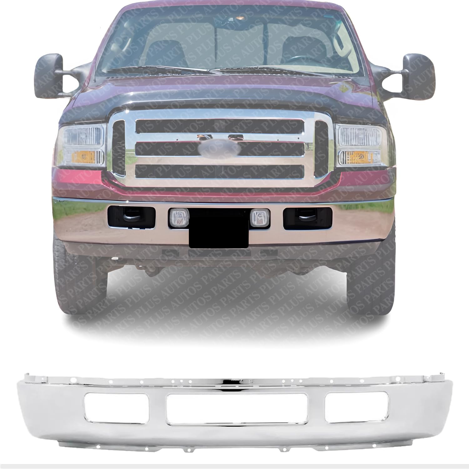 Front Bumper Chrome Steel Direct Replacement Compatible With 2005-2007 Ford F-Series Super Duty FO1002392 5C3Z17757BA