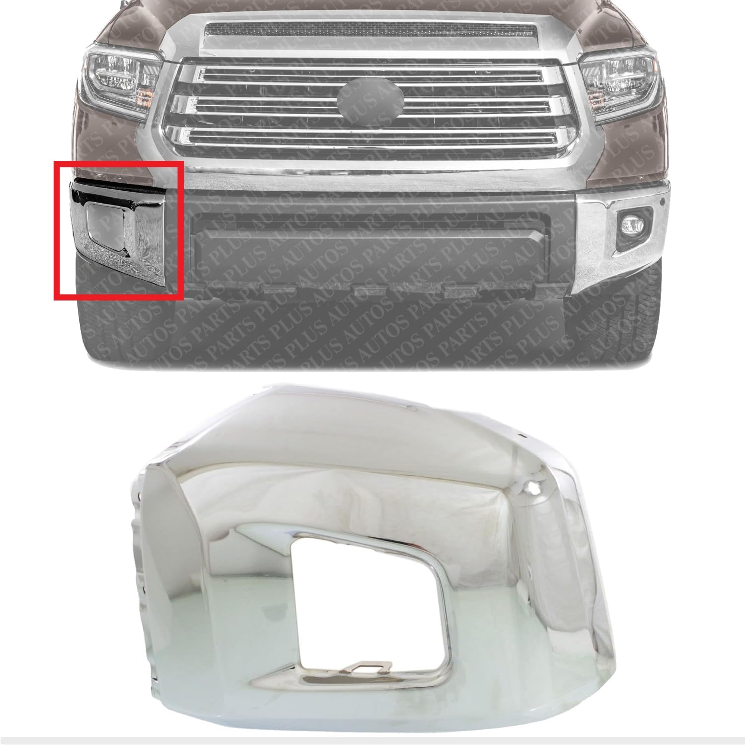 AUTOS PARTS PLUS Front Bumper End Cap Chrome Steel Right Passenger Side Direct Replacement Compatible With 2014-2021 Toyota Tundra TO1005184 521120C040