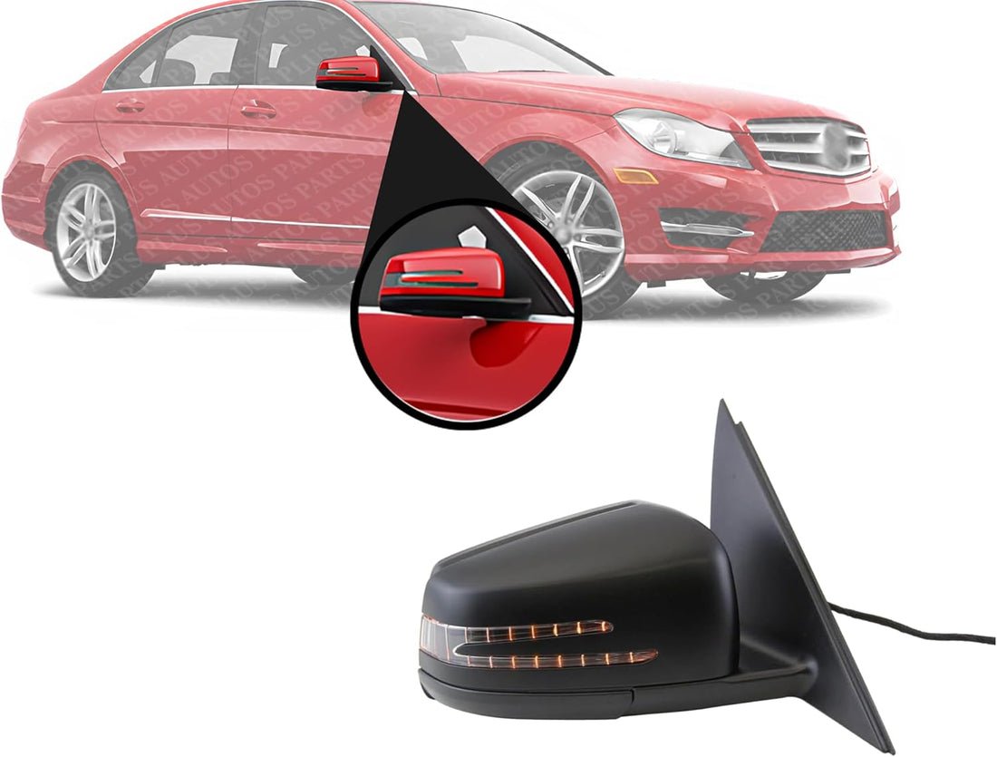 Front Power Mirror Manual Folding Heated Primed Right Passenger Side Direct Replacement Compatible With 2012-2014 Mercedes Benz C-Class 2048101876