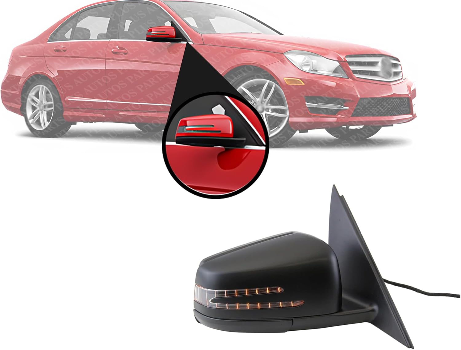 Front Power Mirror Manual Folding Heated Primed Right Passenger Side Direct Replacement Compatible With 2012-2014 Mercedes Benz C-Class 2048101876