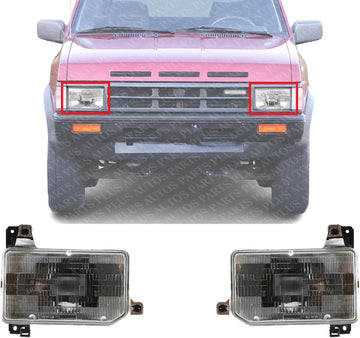 Set Of 2 Front Head Light Assembly Plastic Left Driver & Right Passenger Side Direct Replacement Compatible With 1987-1995 Nissan Pathfinder NI2503104 NI2502104 B601041G00 B606041G00