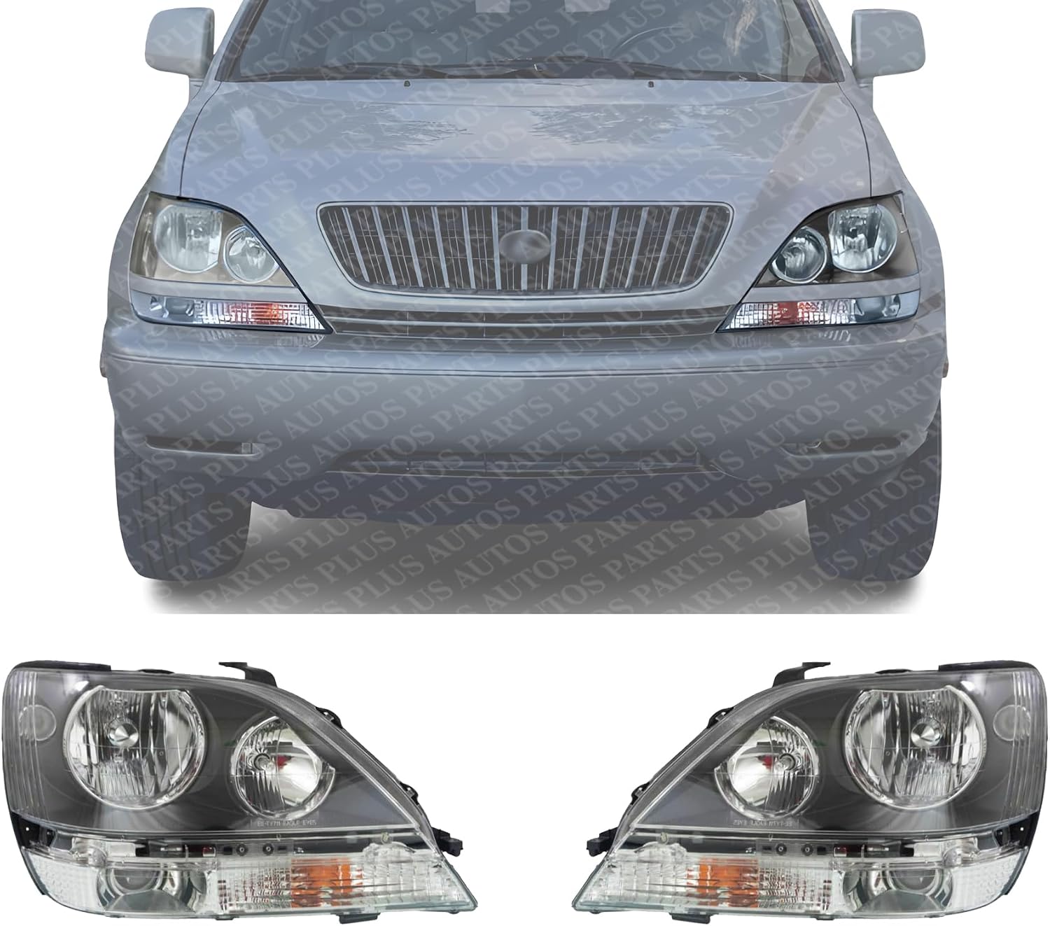 Set Of 2 Front Headlight Assembly Black Interior Right Passenger & Left Driver Side Direct Replacement Compatible With 1999-2000 Lexus RX300 LX2502103 LX2503103 8115048031 8111048031