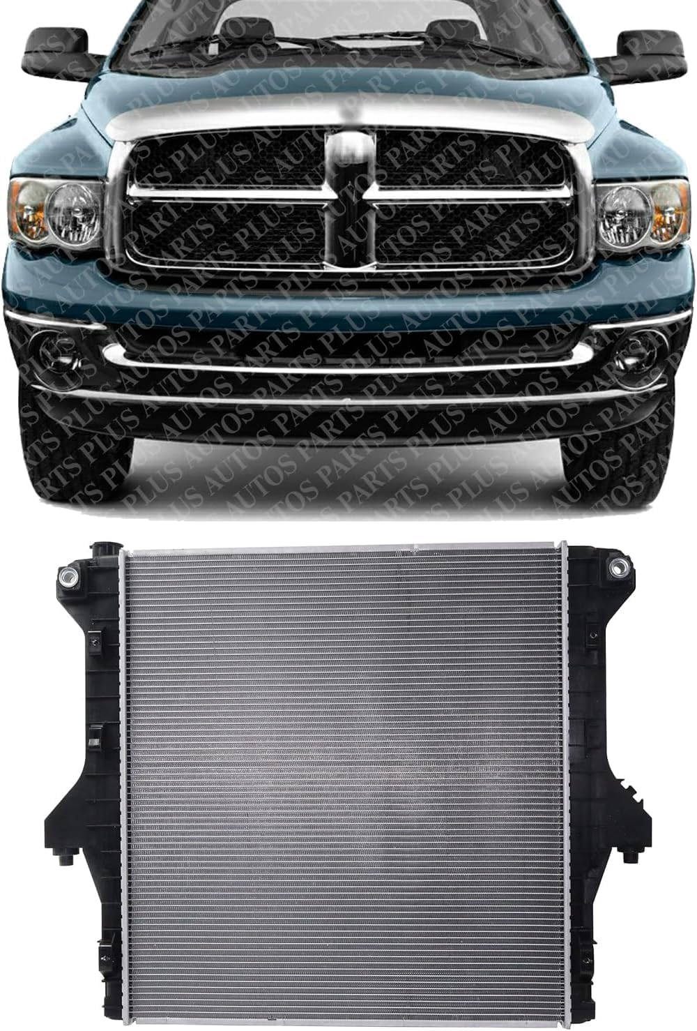 Front Radiator Aluminum Core Direct Replacement Compatible With 2003-2009 Dodge Ram 2500 3500 CH3010304 CH3010359 52028900AG 55056816AA