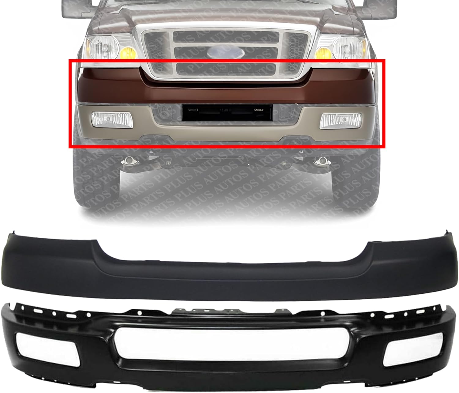 Front Bumper Steel + Upper Cover Primed Direct Replacement Compatible With 2004-2006 Ford F-150 FO1002391 FO1000561 4L3Z17D957DA 4L3Z17757FA