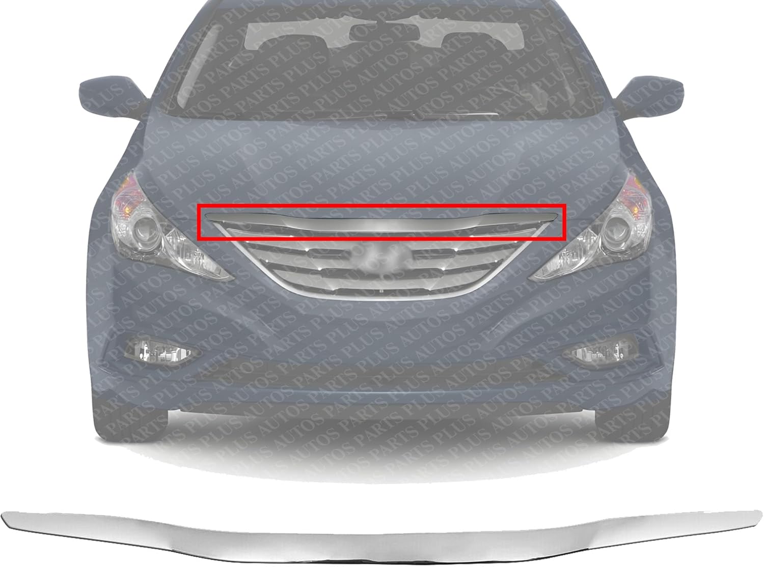 AUTOS PARTS PLUS Front Hood Molding Assembly Chrome Direct Replacement Compatible With 2011-2013 Hyundai Sonata HY1235101 863553S101