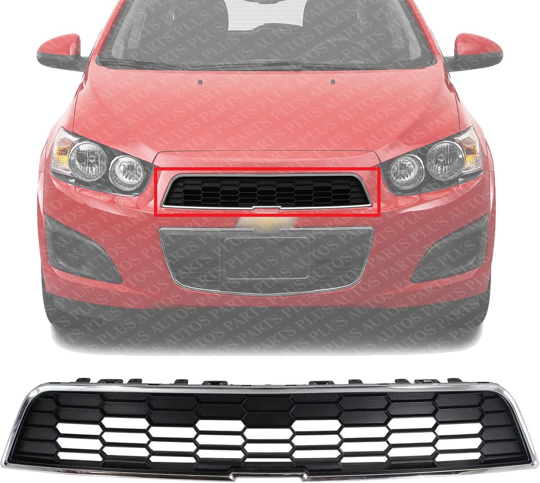Front Grille Assembly Plastic Textured Gray Shell And Insert Direct Replacement Compatible With 2012-2016 Chevrolet Sonic GM1200638 95215846