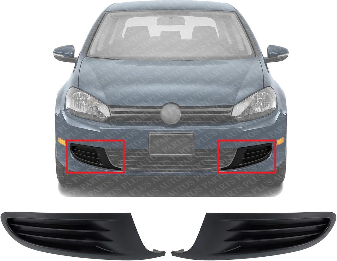 Set Of 2 Front Fog Light Cover Textured Dark Gray Plastic Right Passenger & Left Driver Side Direct Replacement Compatible With 2010-2014 Volkswagen Golf VW1039118 VW1038118