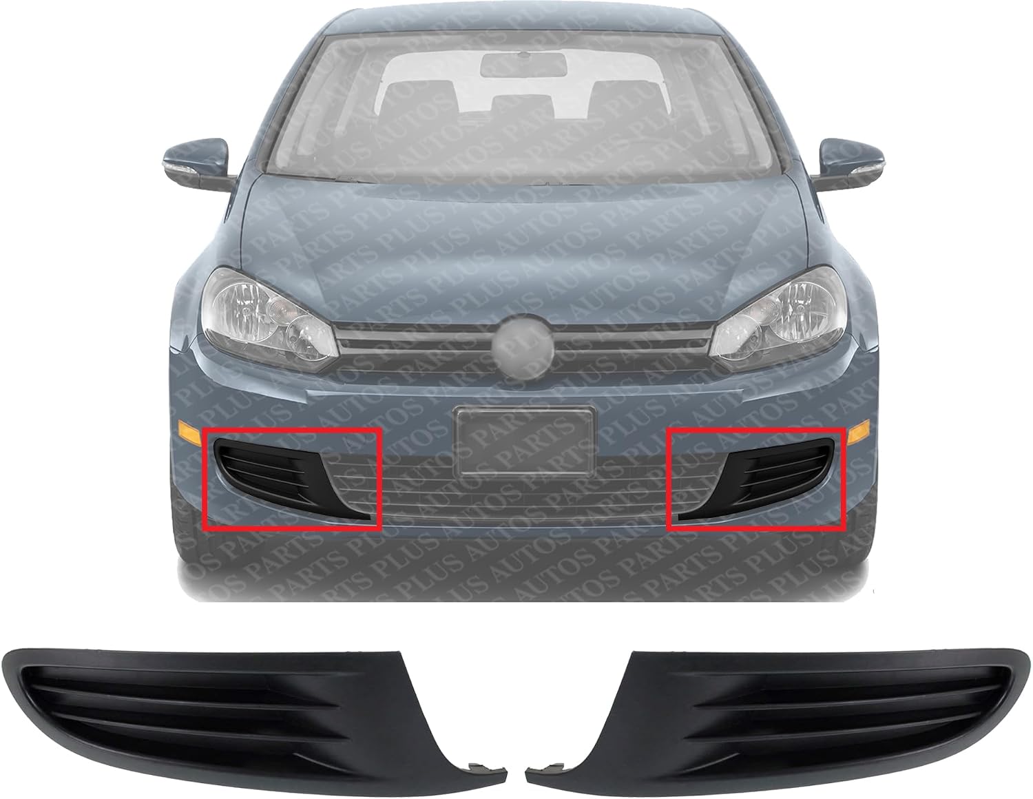 Set Of 2 Front Fog Light Cover Textured Dark Gray Plastic Right Passenger & Left Driver Side Direct Replacement Compatible With 2010-2014 Volkswagen Golf VW1039118 VW1038118