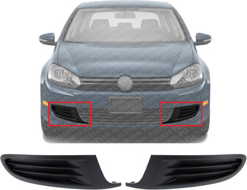 Set Of 2 Front Fog Light Cover Textured Dark Gray Plastic Right Passenger & Left Driver Side Direct Replacement Compatible With 2010-2014 Volkswagen Golf VW1039118 VW1038118