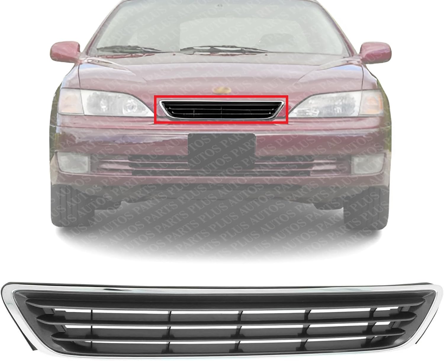 Front Grille Chrome Shell With Gray Insert Plastic Direct Replacement Compatible With 1997-1999 Lexus ES300 LX1200104 5310133040B0