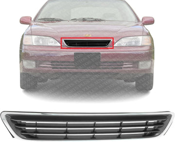Front Grille Chrome Shell With Gray Insert Plastic Direct Replacement Compatible With 1997-1999 Lexus ES300 LX1200104 5310133040B0