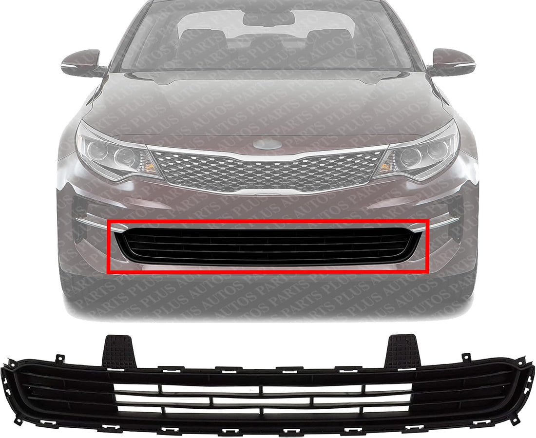 Front Bumper Grille Textured Dark Gray Plastic Direct Replacement Compatible With 2016-2018 Kia Optima KI1036140 86560D5000