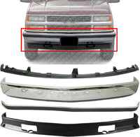 Front Bumper Face Bar Chrome + Molding Impact Strip + Lower Valance Air Deflector + Upper Filler Primed Direct Replacement Compatible With Chevrolet/GMC C/K-Series 1994-2002