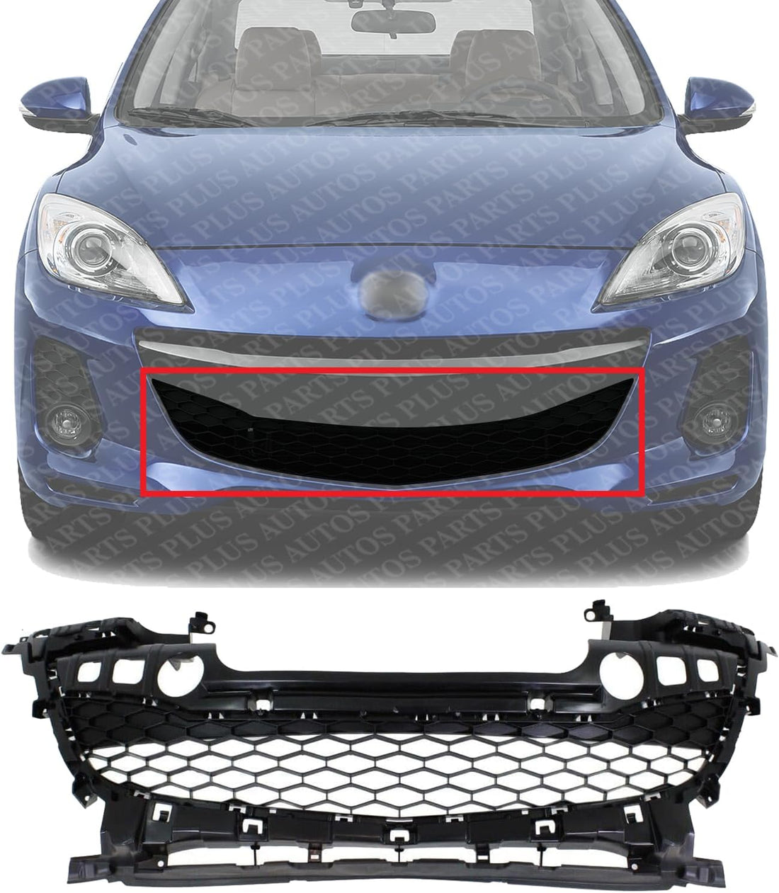 Front Bumper Grille Textured Gray Plastic Direct Replacement Compatible With 2012-2013 Mazda 3 MA1036116 BGV4501T1B