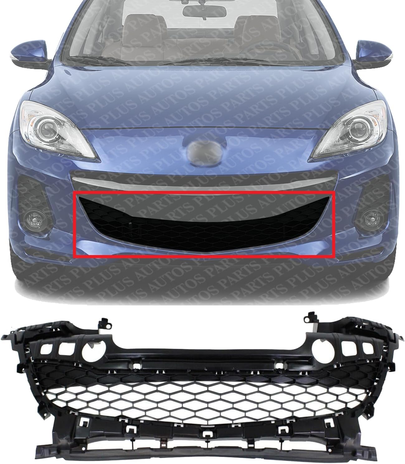 Front Bumper Grille Textured Gray Plastic Direct Replacement Compatible With 2012-2013 Mazda 3 MA1036116 BGV4501T1B