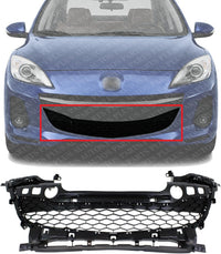 Front Bumper Grille Textured Gray Plastic Direct Replacement Compatible With 2012-2013 Mazda 3 MA1036116 BGV4501T1B