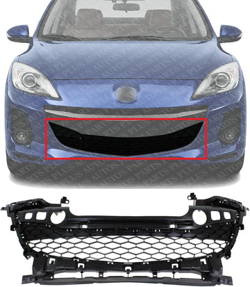 Front Bumper Grille Textured Gray Plastic Direct Replacement Compatible With 2012-2013 Mazda 3 MA1036116 BGV4501T1B