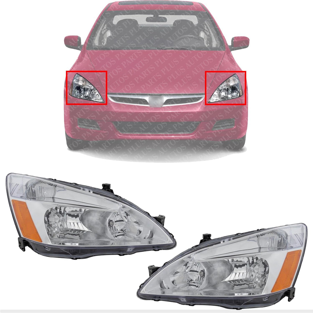 Set Of 2 Front Headlight Assembly Right Passenger & Left Driver Side Direct Replacement Compatible With 2003-2007 Honda Accord 33101SDAA01-PFM 33151SDAA01-PFM