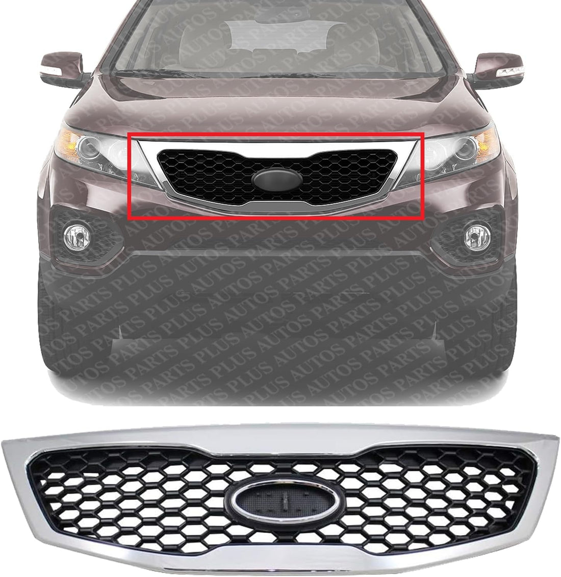 Front Grille Assembly Chrome Shell With Primed Insert Plastic Direct Replacement Compatible With 2011-2013 Kia Sorento KI1200140 863502P000