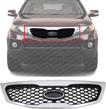 Front Grille Assembly Chrome Shell With Primed Insert Plastic Direct Replacement Compatible With 2011-2013 Kia Sorento KI1200140 863502P000