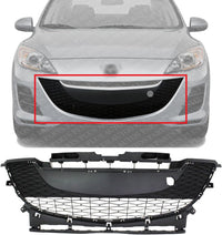 Front Bumper Grille Textured Gray Plastic Direct Replacement Compatible With 2010-2011 Mazda 3 MA1036112 BBM4501T1H