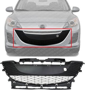 Front Bumper Grille Textured Gray Plastic Direct Replacement Compatible With 2010-2011 Mazda 3 MA1036112 BBM4501T1H
