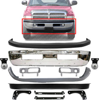 Front Bumper Chrome + Upper & Lower Cover + Valance Textured + Inner & Outer Bracket + Fog Light + Bezels Left & Right Side Direct Replacement For 94-01 Dodge Ram 1500/94-02 2500 3500