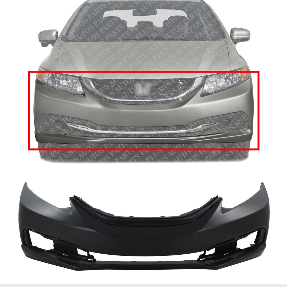 Front Bumper Cover Primed Direct Replacement Compatible With 2013-2015 Honda Civic Sedan HO1000290 04711TR3A50ZZ