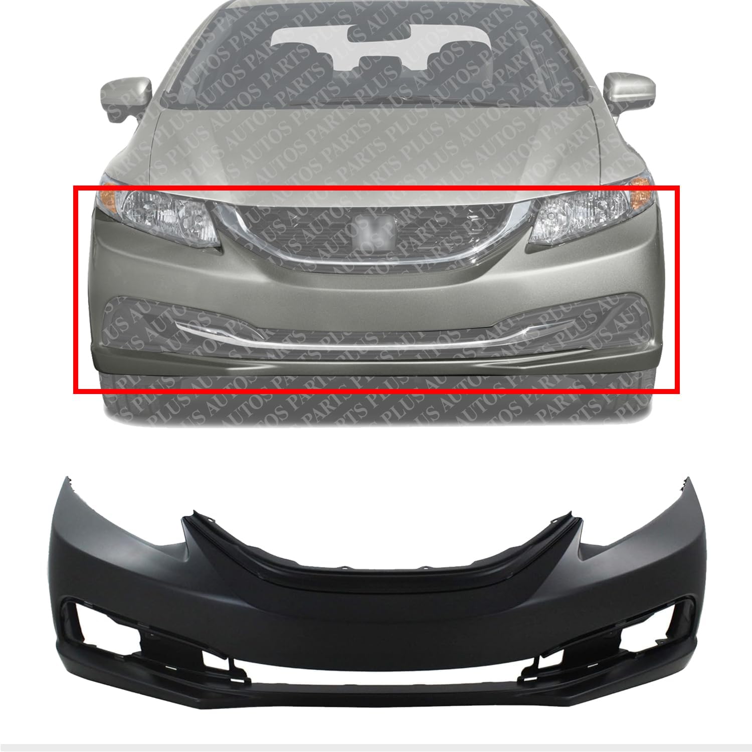 Front Bumper Cover Primed Direct Replacement Compatible With 2013-2015 Honda Civic Sedan HO1000290 04711TR3A50ZZ