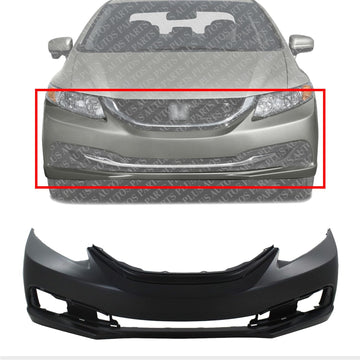 Front Bumper Cover Primed Direct Replacement Compatible With 2013-2015 Honda Civic Sedan HO1000290 04711TR3A50ZZ