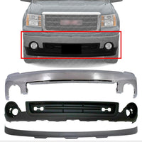 Front Bumper Chrome Steel + Lower Valance Air Deflector + Extension Textured Direct Replacement Compatible With GMC Sierra 1500 2007-2013 GM1015100 GM1002833 GM1092211 15901505
