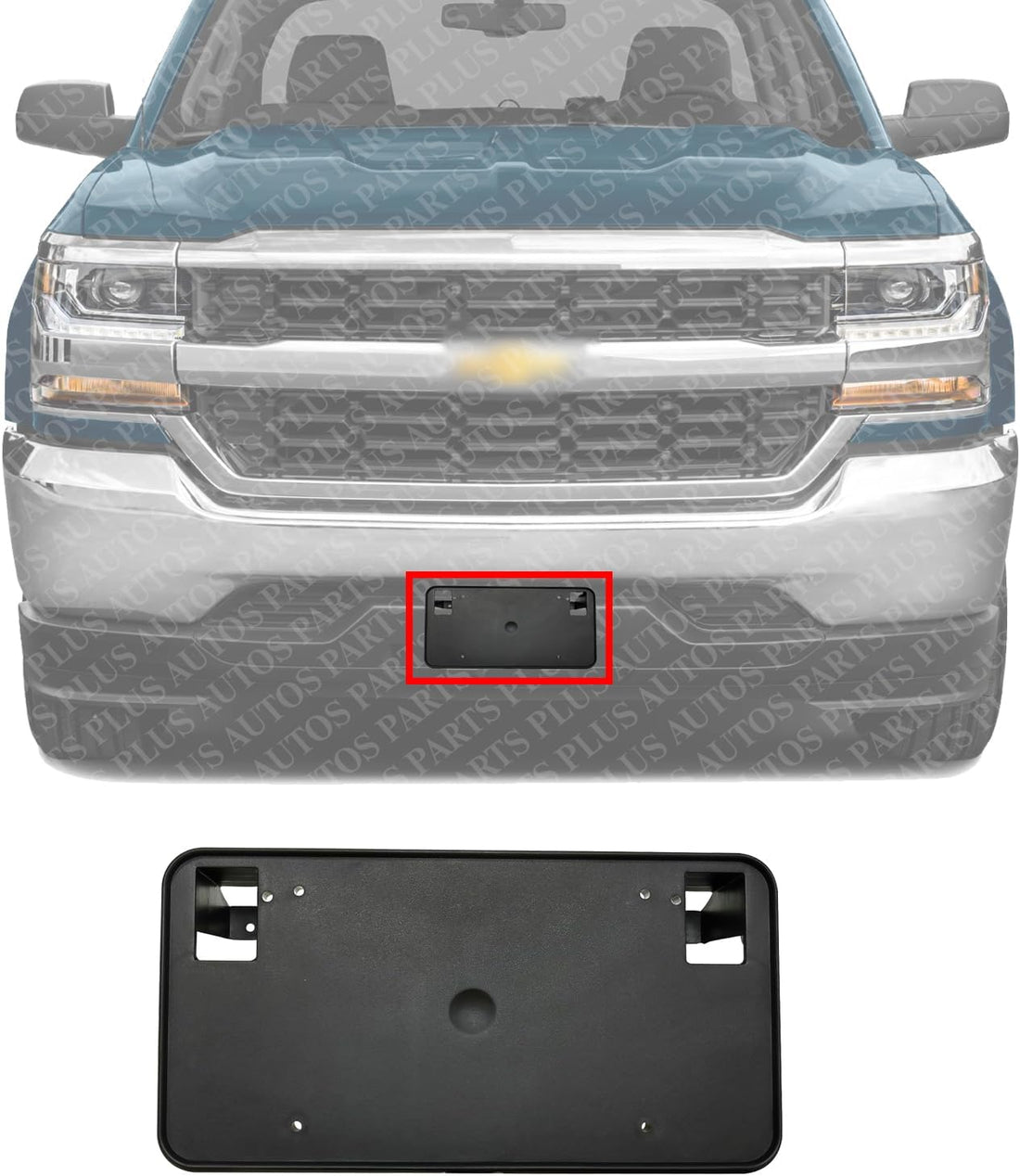 Front License Plate Bracket Plastic Direct Replacement Compatible with 2016-2018 Chevrolet Silverado 1500/2019 LD GM1068172 23354526