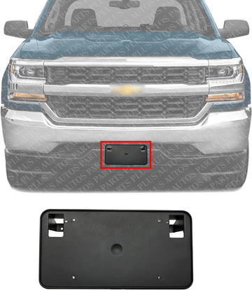 Front License Plate Bracket Plastic Direct Replacement Compatible with 2016-2018 Chevrolet Silverado 1500/2019 LD GM1068172 23354526
