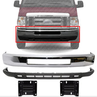 AUTOS PARTS PLUS Front Bumper Chrome Steel + Lower Valance Textured + Mounting Plate Bracket Right Passenger & Left Driver Side Direct Replacement Compatible With 2008-2014 Ford E- Series Super Duty