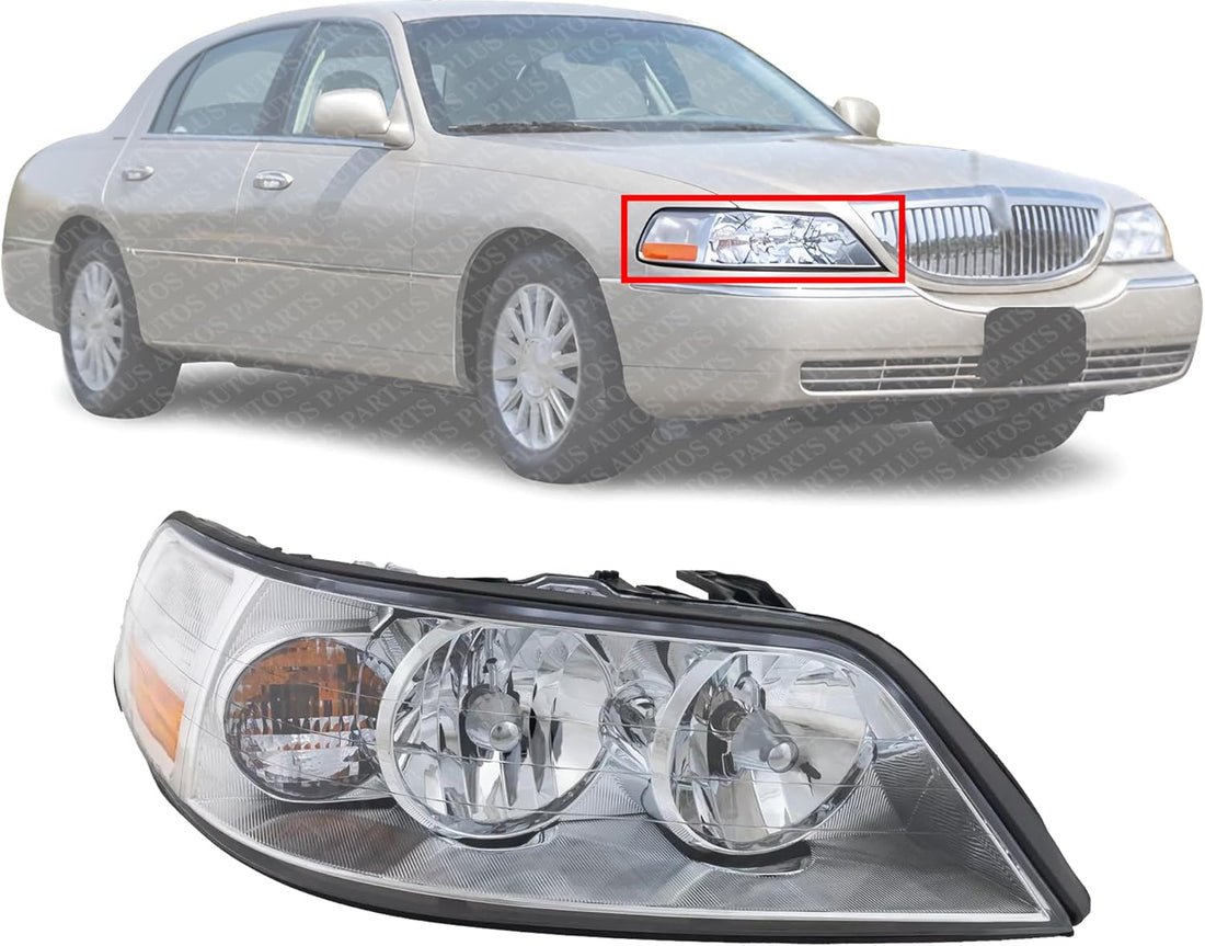 Front Head Light Assembly Right Passenger Side Direct Replacement Compatible With 2003-2004 Lincoln Town Car FO2503184 4W1Z13008AA