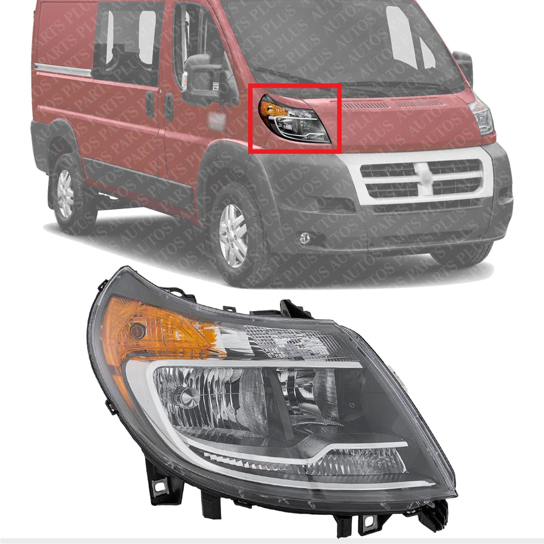 Front Head Light Assembly Right Passenger Side Direct Replacement Compatible With 2014-2022 Ram ProMaster 1500 2500 3500 CH2503291 68154588AL 68154588AK 68154588