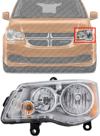 Front Head Light Assembly Chrome Interior Left Driver Side Direct Replacement Compatible With 2011-2020 Dodge Grand Caravan / 2008-2016 Chrysler Town & Country CH2502192 5113337AI
