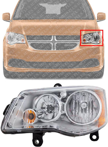 Front Head Light Assembly Chrome Interior Left Driver Side Direct Replacement Compatible With 2011-2020 Dodge Grand Caravan / 2008-2016 Chrysler Town & Country CH2502192 5113337AI