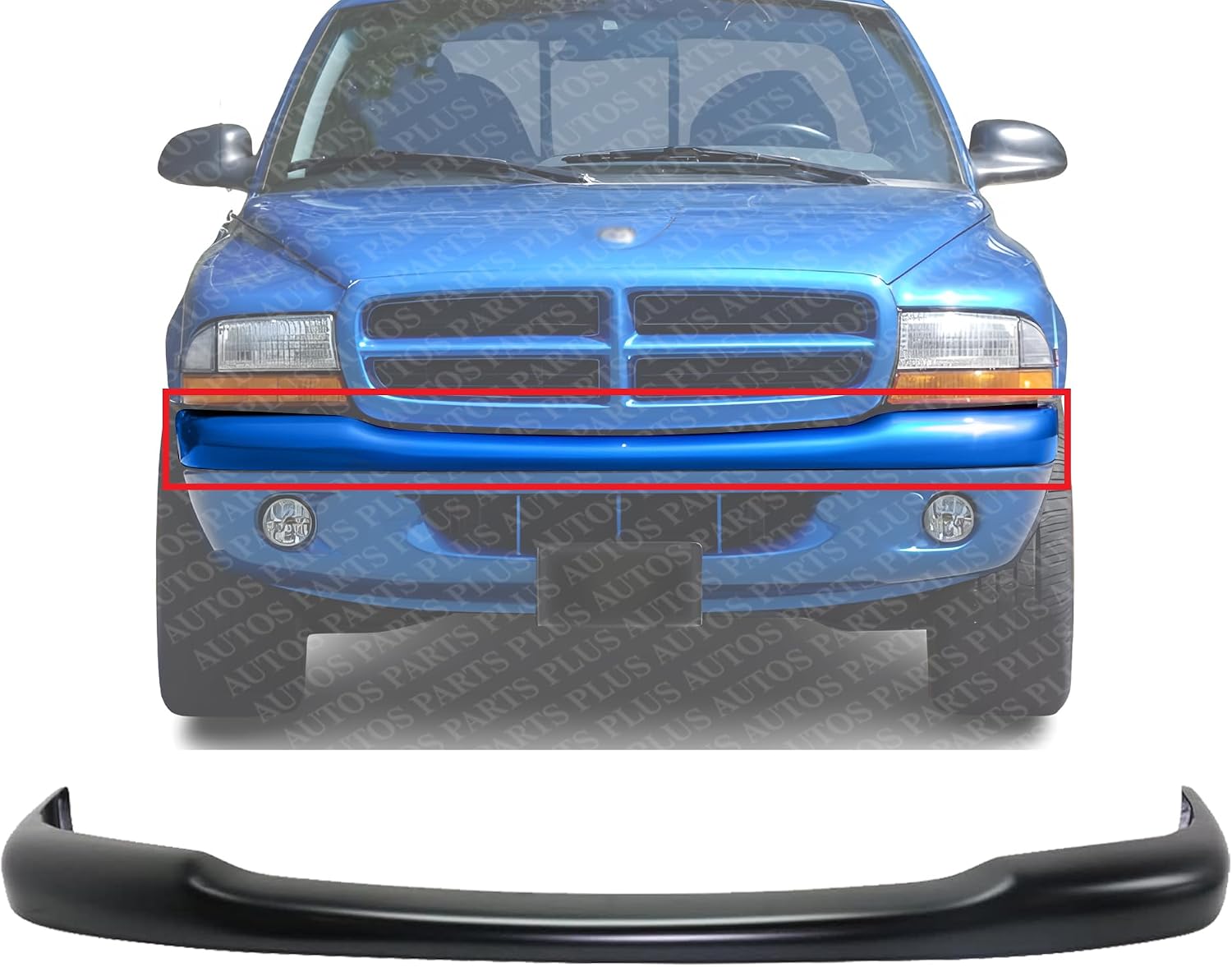 Front Bumper Face Bar Primed Steel Without Brackets Direct Replacement Compatible With 1997-2004 Dodge Dakota / 1998-2000 Durango 55255845-PFM
