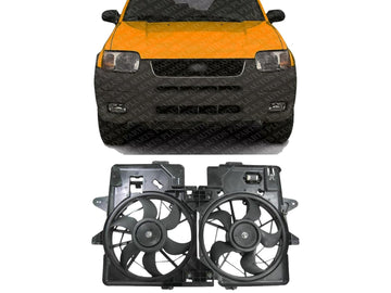 Front Dual Cooling Fan Assembly Plastic Direct Replacement Compatible with 2001-2004 Ford Escape / 2001-2006 Mazda Tribute MA3115121 2L8Z8C607GA