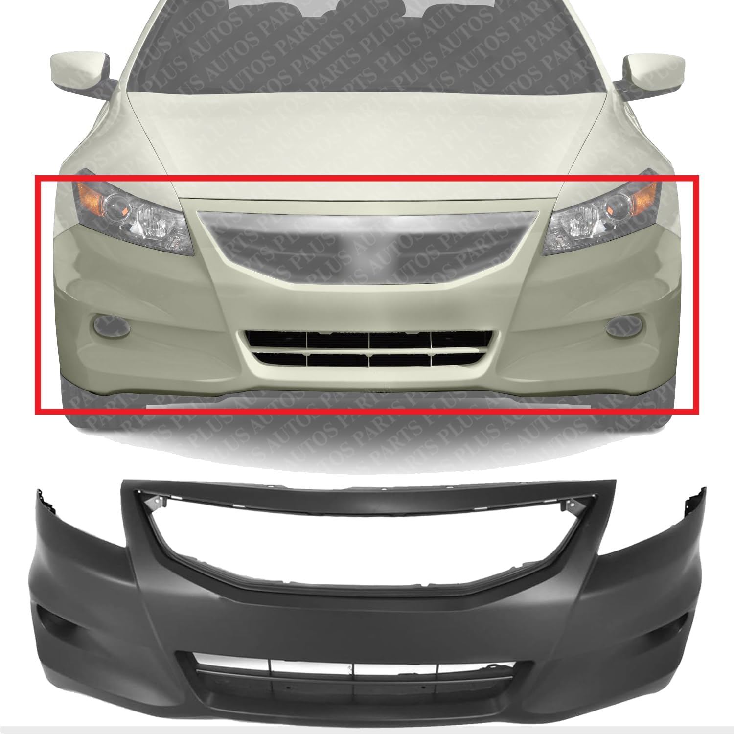 Front Bumper Cover Primed With Fog Light Holes Direct Replacement Compatible With 2011-2012 Honda Accord HO1000277 04711TE0A80ZZ