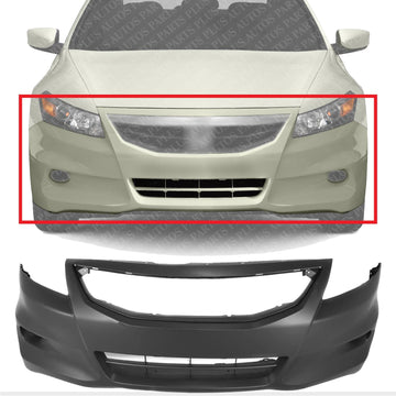 Front Bumper Cover Primed With Fog Light Holes Direct Replacement Compatible With 2011-2012 Honda Accord HO1000277 04711TE0A80ZZ