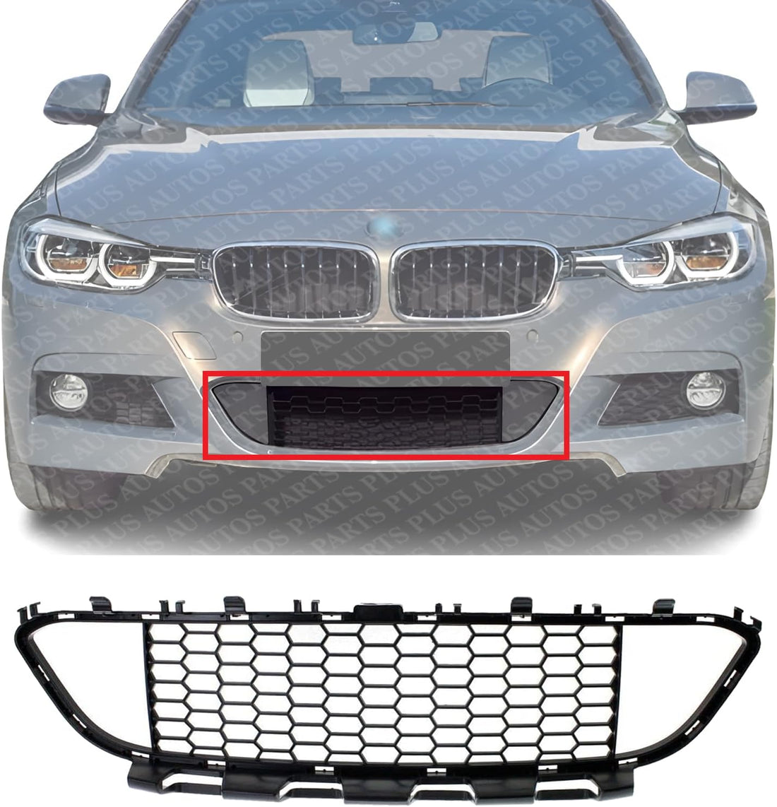 Front Bumper Center Grille Textured Plastic Direct Replacement Compatible With 2013-2019 BMW 3-Series BM1036137 51118068124