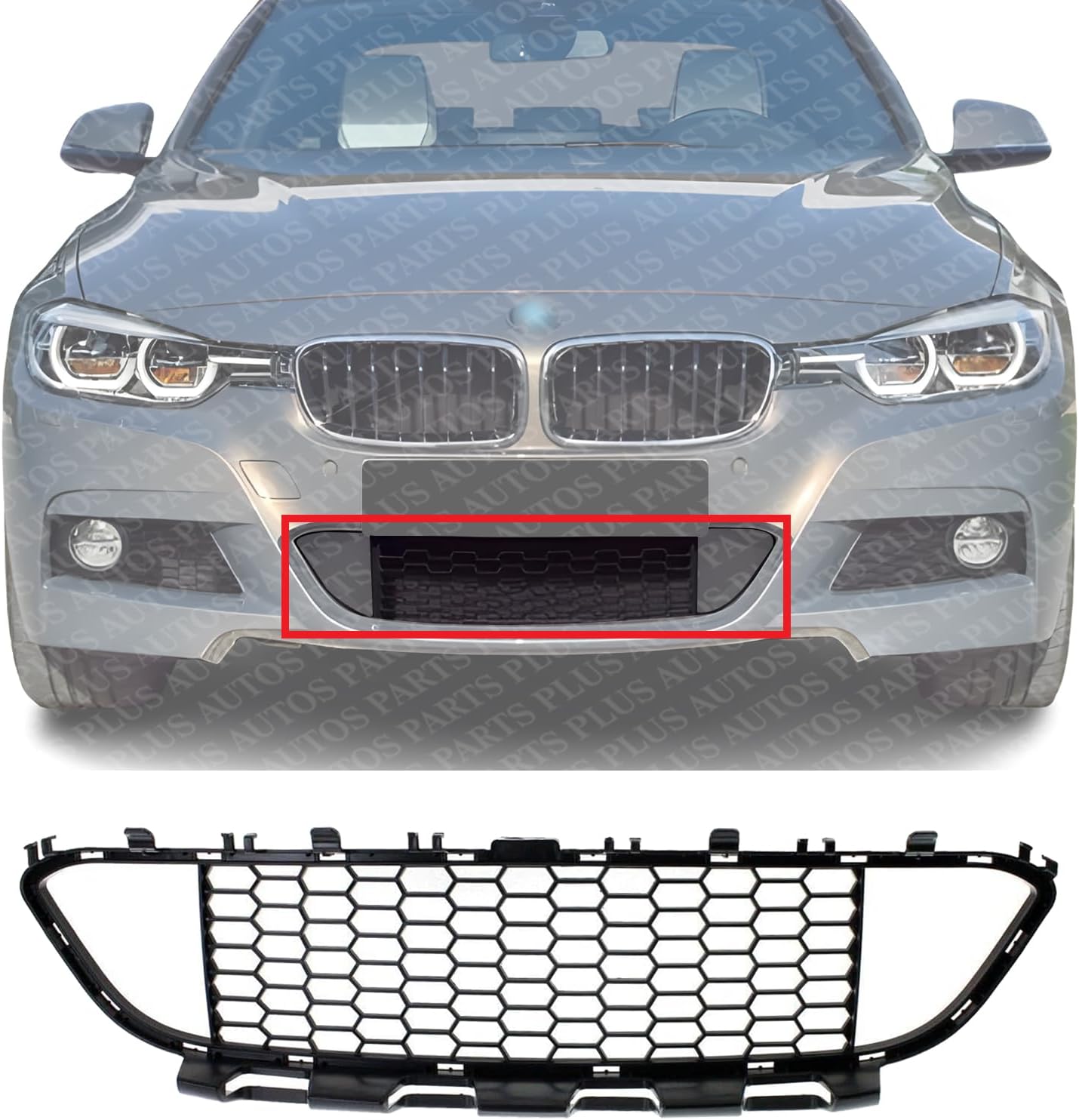 Front Bumper Center Grille Textured Plastic Direct Replacement Compatible With 2013-2019 BMW 3-Series BM1036137 51118068124