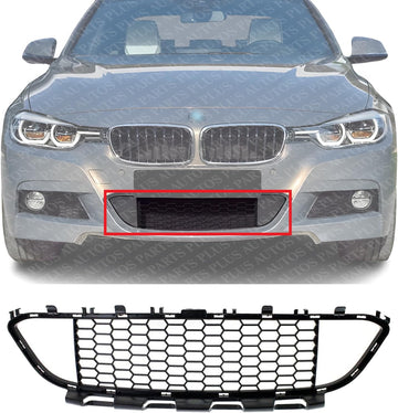 Front Bumper Center Grille Textured Plastic Direct Replacement Compatible With 2013-2019 BMW 3-Series BM1036137 51118068124