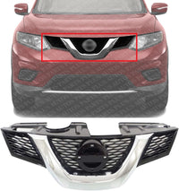 Front Grille Primed With Chrome Molding Plastic Direct Replacement Compatible With 2014-2015 Nissan Rogue NI1200258 623104BA0A