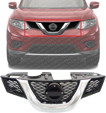 Front Grille Primed With Chrome Molding Plastic Direct Replacement Compatible With 2014-2015 Nissan Rogue NI1200258 623104BA0A
